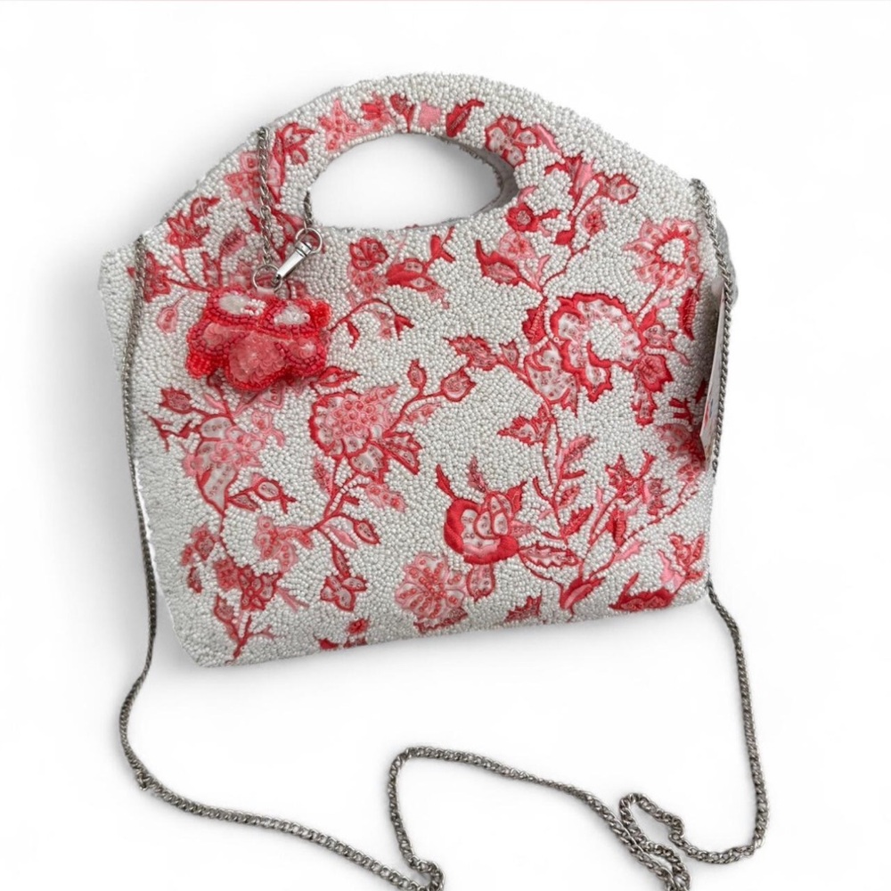 T.J.Maxx Red and White Floral Shoulder Bag